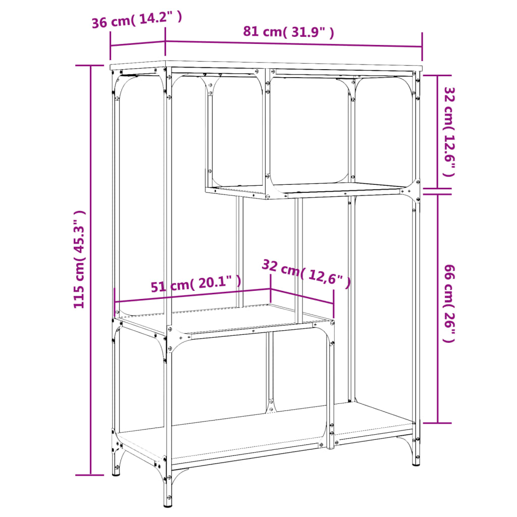 Libreria Grigio Sonoma 81x36x115 cm Legno Multistrato e Acciaio | homemem39