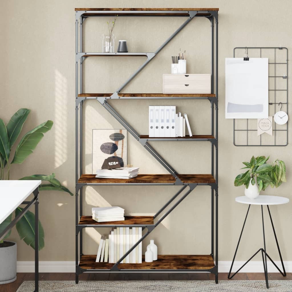 Libreria Rovere Fumo 91x36x176 cm Legno Multistrato e Acciaio | homemem39