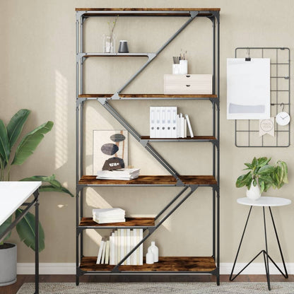 Libreria Rovere Fumo 91x36x176 cm Legno Multistrato e Acciaio | homemem39