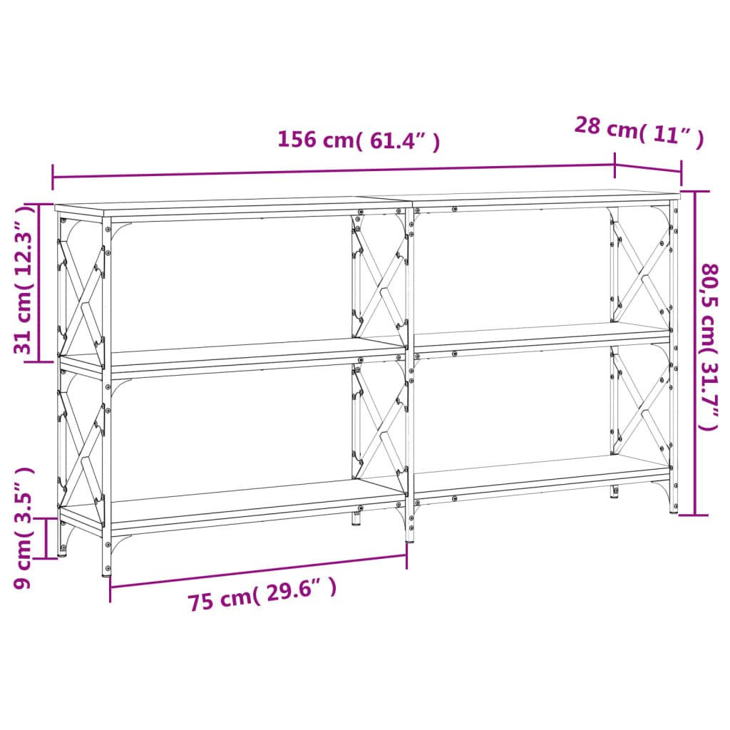 Tavolo Consolle Rovere Fumo 156x28x80,5 cm in Legno Multistrato | homemem39