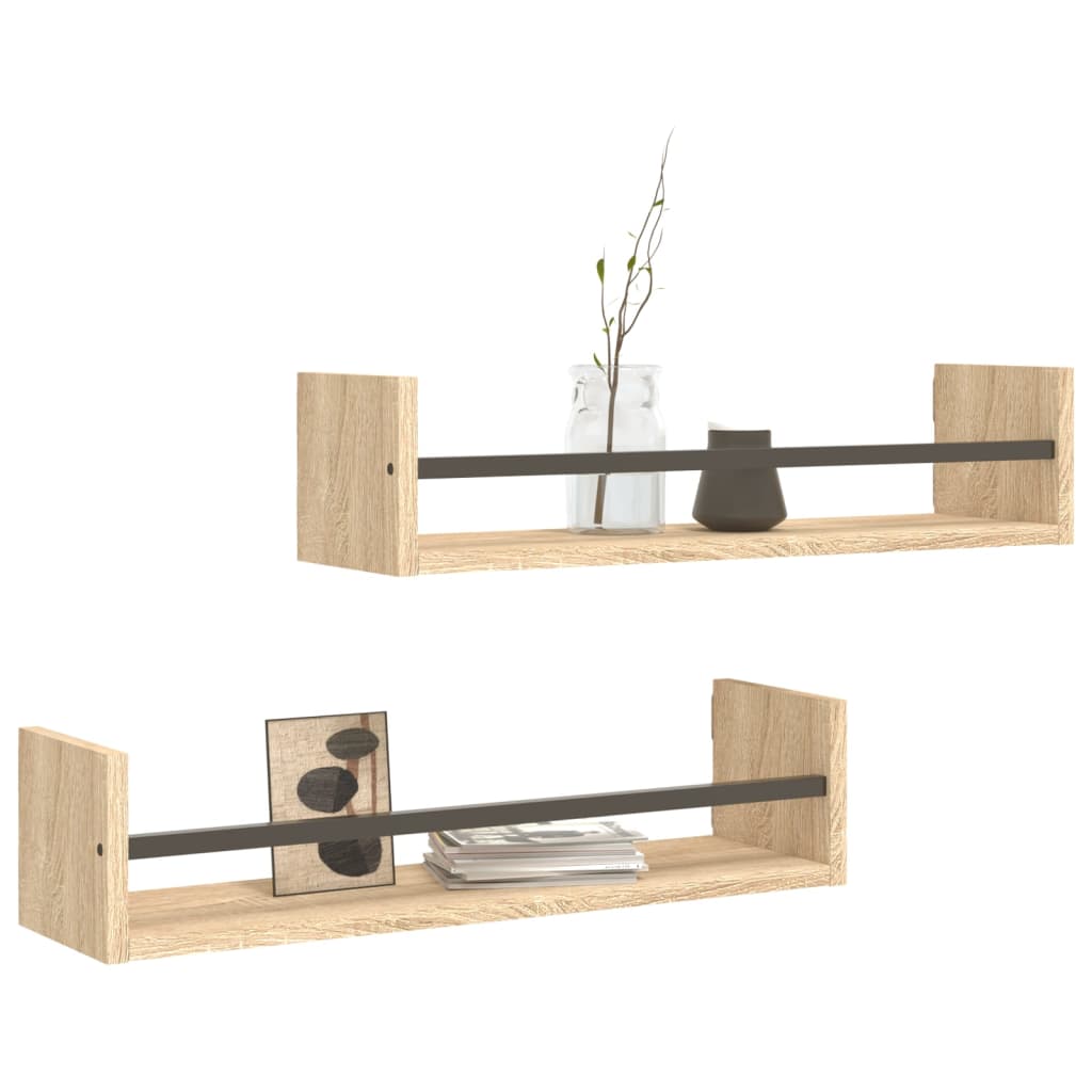 Mensole a Parete con Aste 2pz Rovere Sonoma 60x16x14 cm | homemem39