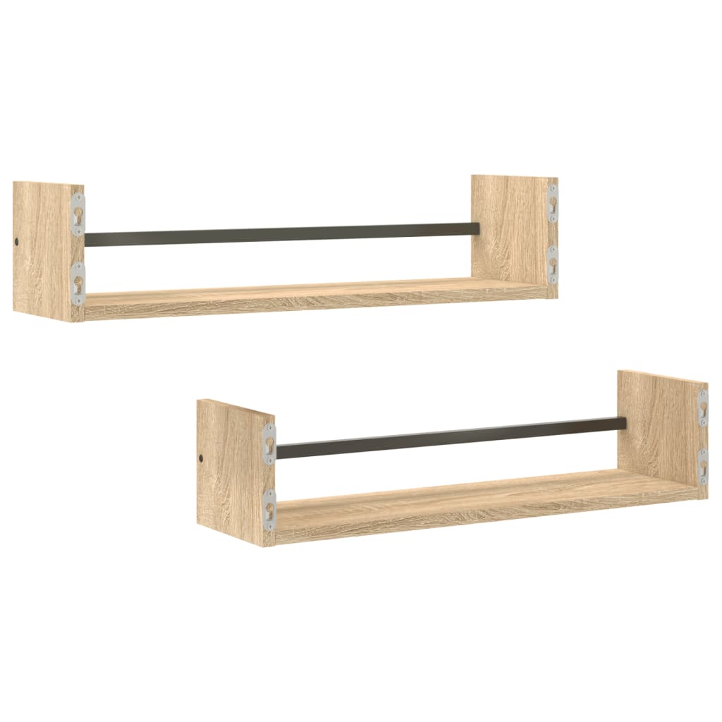 Mensole a Parete con Aste 2pz Rovere Sonoma 60x16x14 cm | homemem39