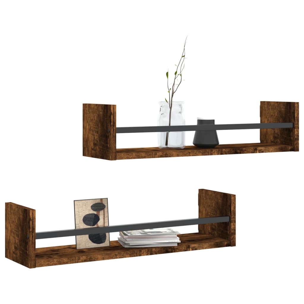 Mensole a Parete con Aste 2pz Rovere Fumo 60x16x14 cm | homemem39