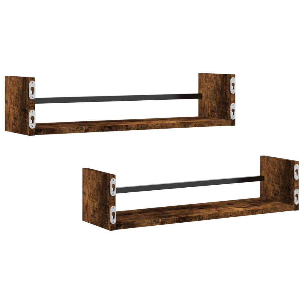 Mensole a Parete con Aste 2pz Rovere Fumo 60x16x14 cm | homemem39