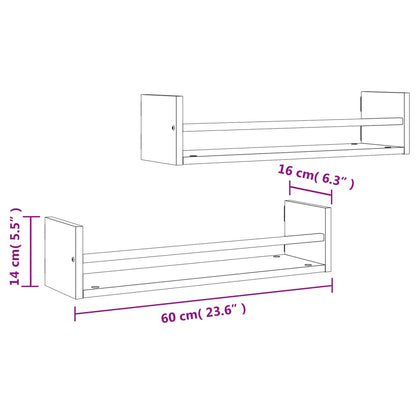 Mensole a Parete con Aste 2pz Rovere Fumo 60x16x14 cm | homemem39