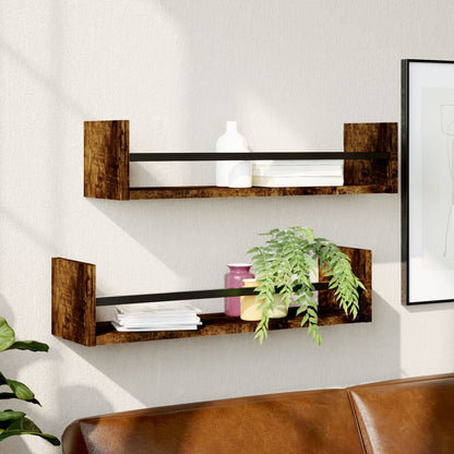 Mensole a Parete con Aste 2pz Rovere Fumo 60x16x14 cm | homemem39