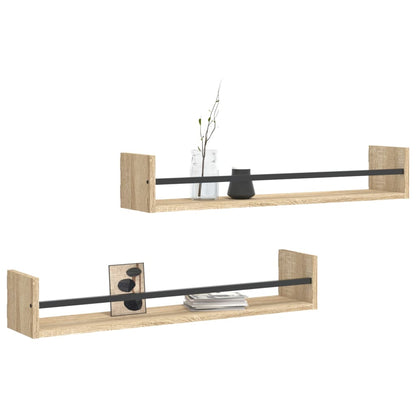 Mensole a Parete con Aste 2pz Rovere Sonoma 80x16x14 cm | homemem39