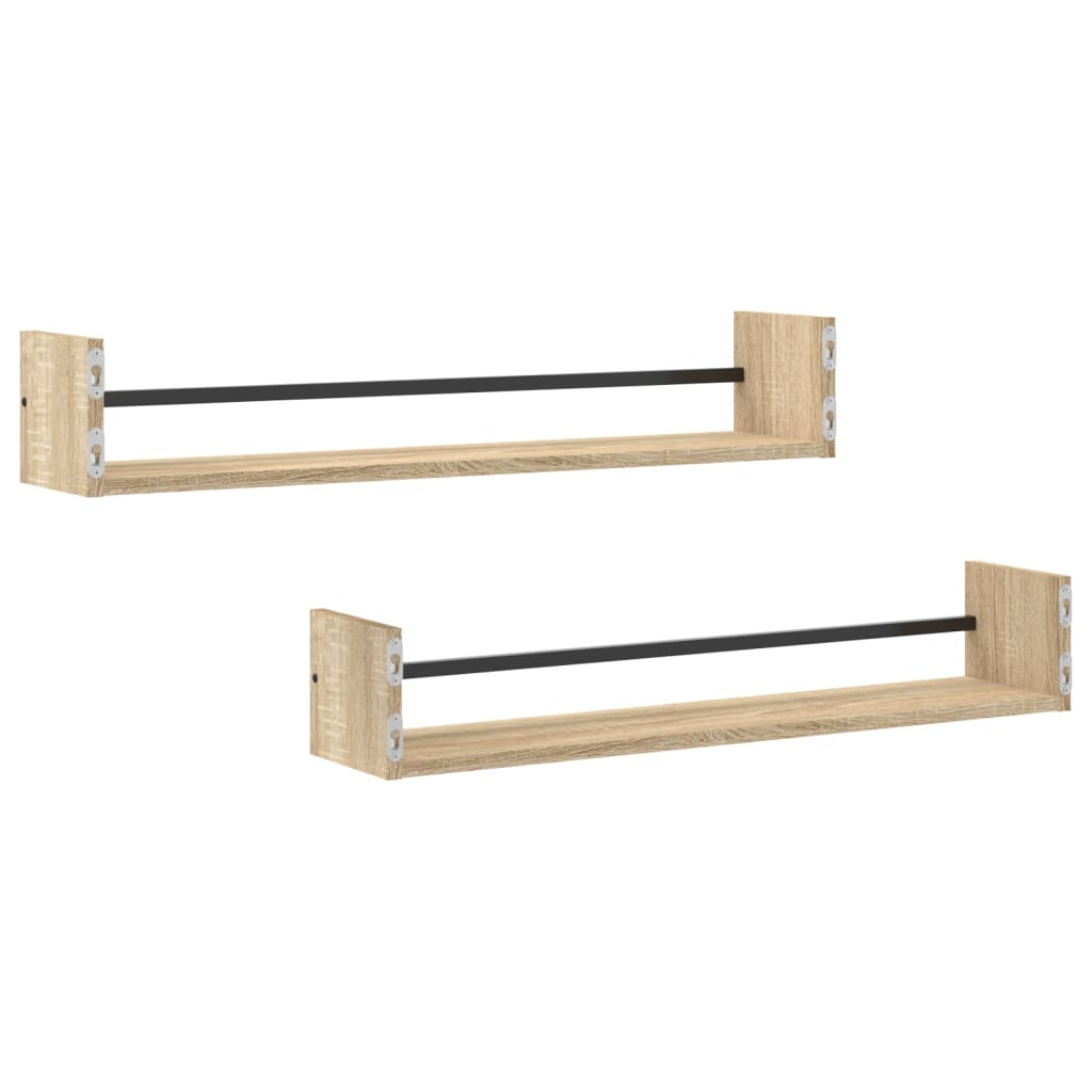 Mensole a Parete con Aste 2pz Rovere Sonoma 80x16x14 cm | homemem39