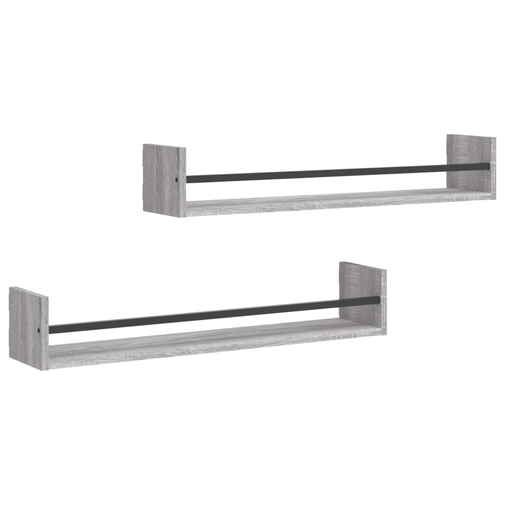 Mensole a Parete con Aste 2pz Grigio Sonoma 80x16x14 cm | homemem39