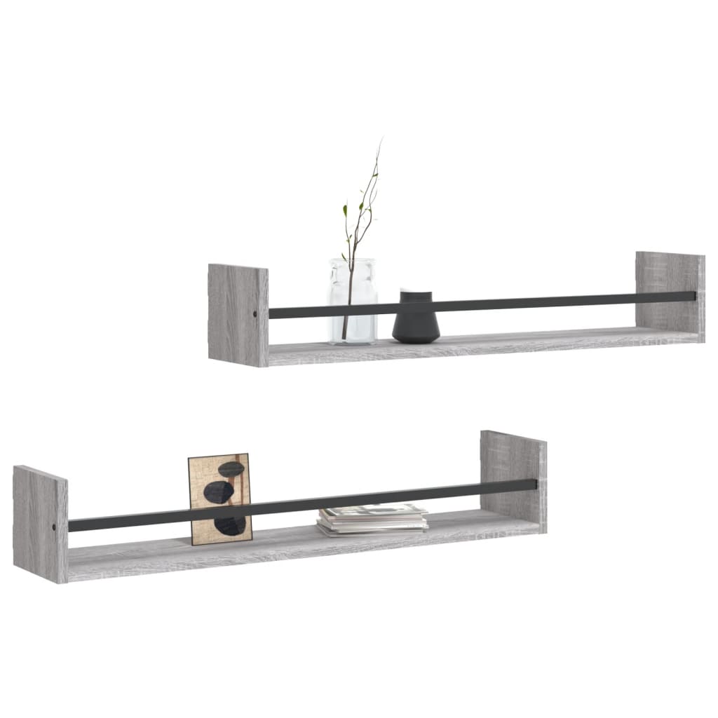 Mensole a Parete con Aste 2pz Grigio Sonoma 80x16x14 cm | homemem39