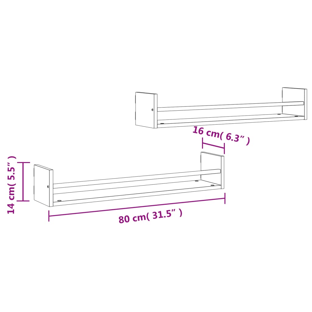 Mensole a Parete con Aste 2pz Grigio Sonoma 80x16x14 cm | homemem39