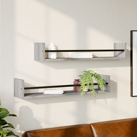 Mensole a Parete con Aste 2pz Grigio Sonoma 80x16x14 cm | homemem39