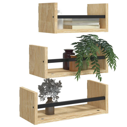Set di 3 mensole da parete con barre in rovere Sonoma, legno ingegnerizzato | homemem39
