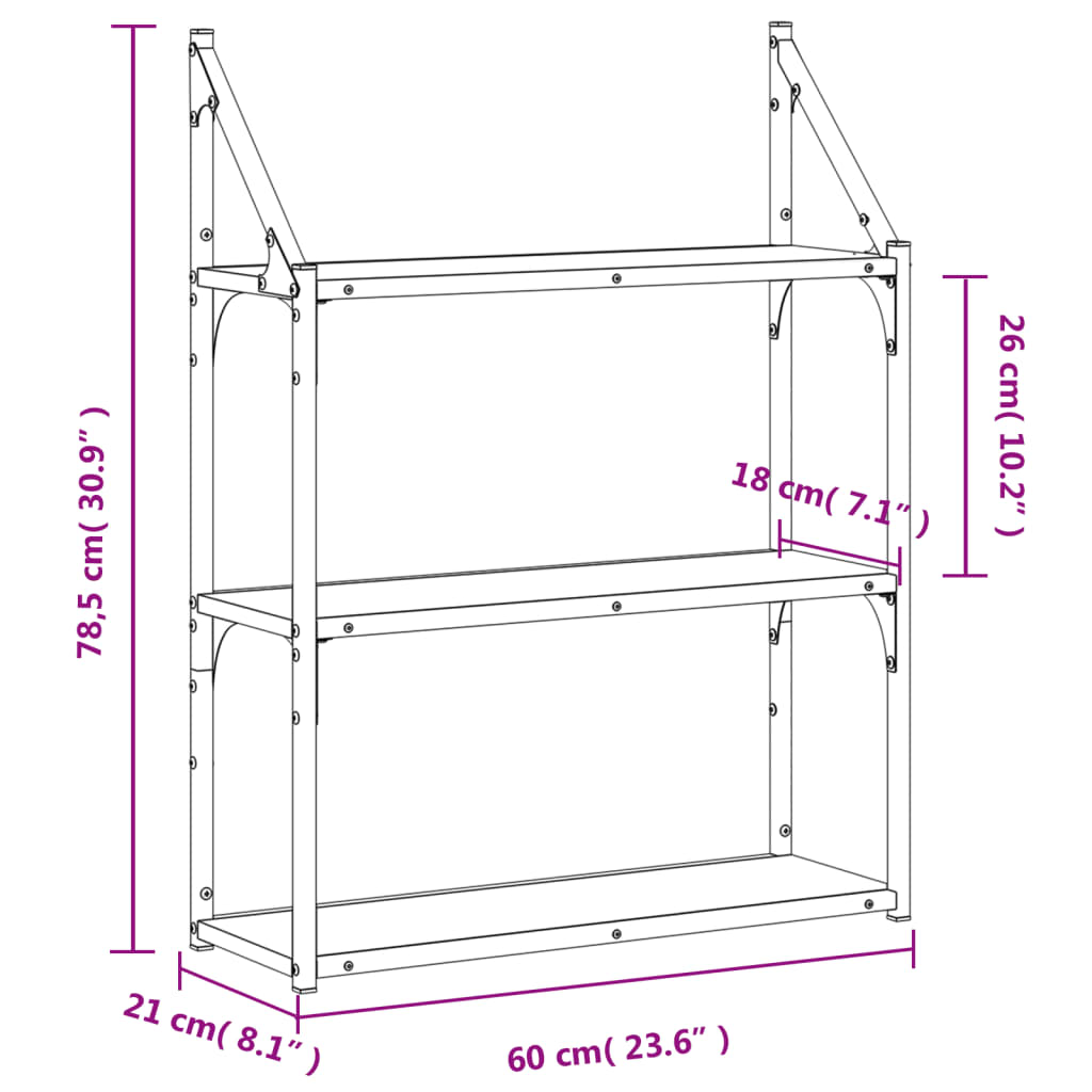 Scaffale Parete 3 Ripiani Rovere Fumo 60x21x78,5 cm Multistrato