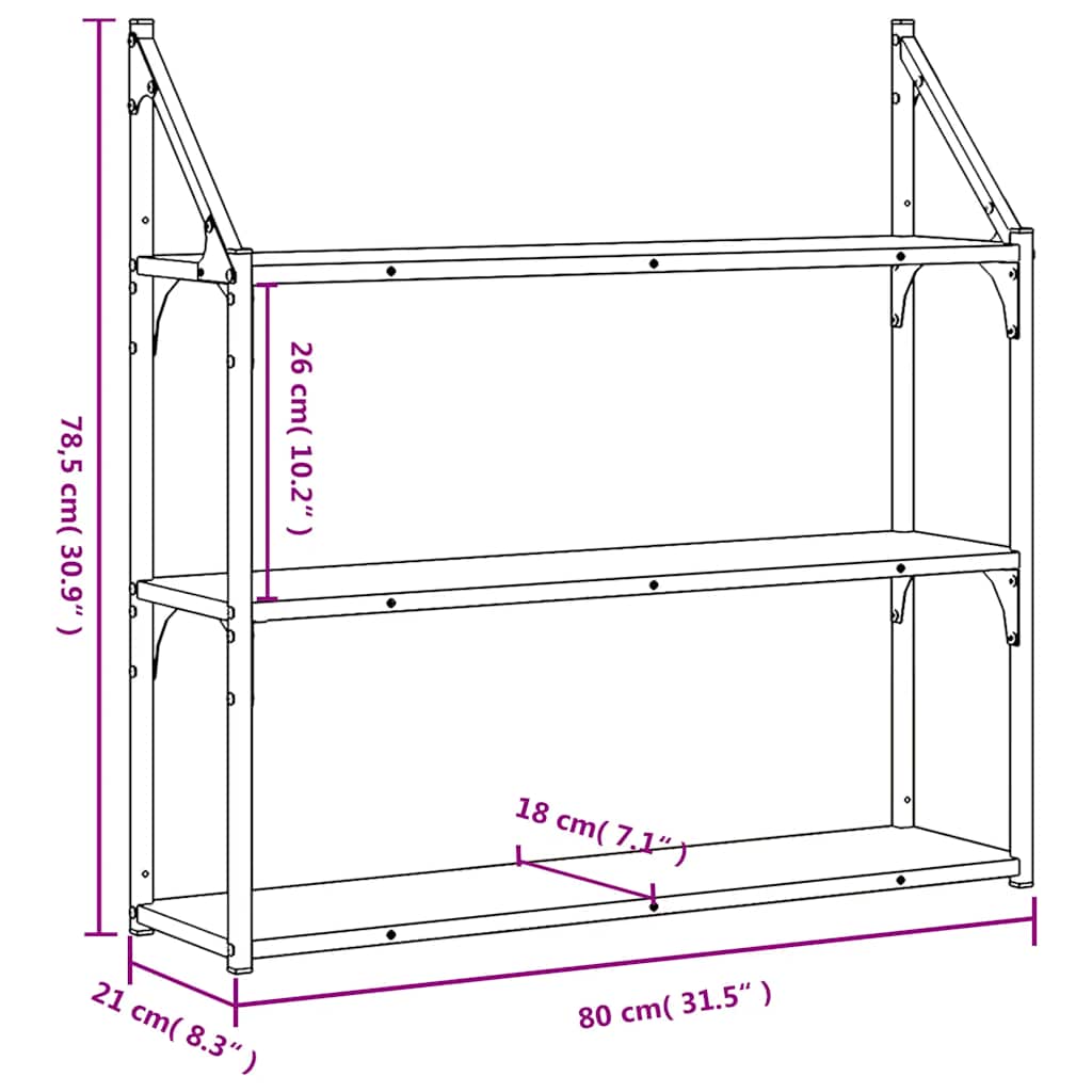 Scaffale Parete 3 Ripiani Rovere Fumo 80x21x78,5 cm Multistrato