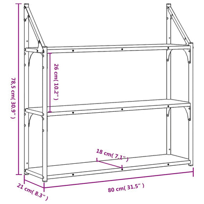 Scaffale Parete 3 Ripiani Rovere Fumo 80x21x78,5 cm Multistrato