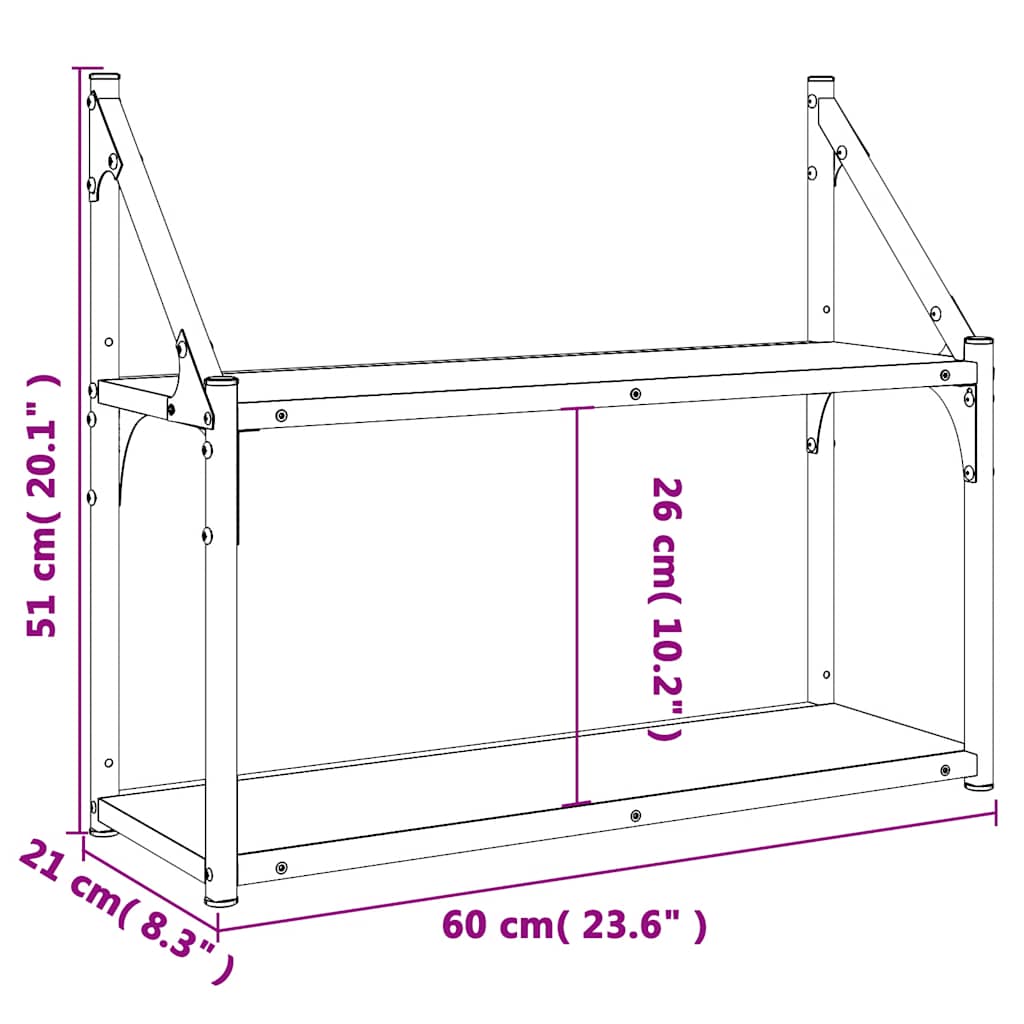 Mensola da parete a 2 ripiani in rovere Sonoma 60x21x51 cm