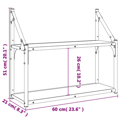 Scaffale a Parete 2 Ripiani Rovere Fumo 60x21x51 cm Multistrato