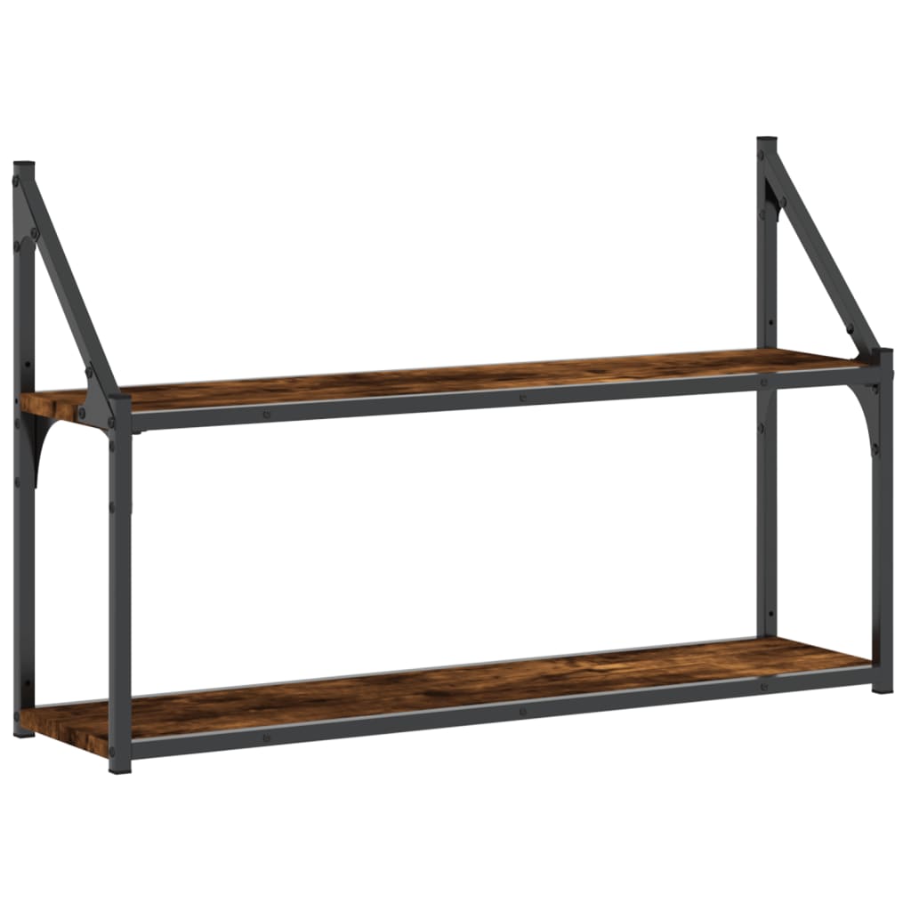 Scaffale a Parete 2 Ripiani Rovere Fumo 80x21x51 cm Multistrato | homemem39