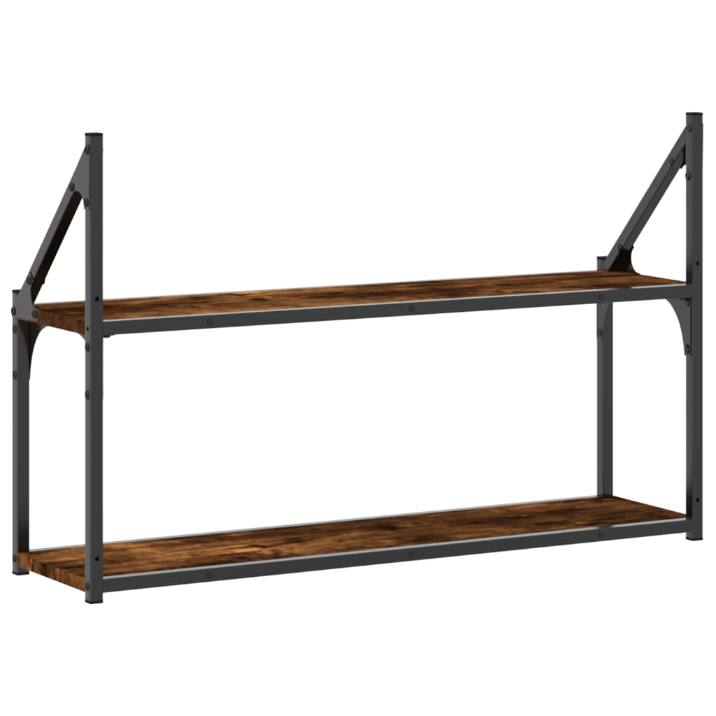 Scaffale a Parete 2 Ripiani Rovere Fumo 80x21x51 cm Multistrato | homemem39