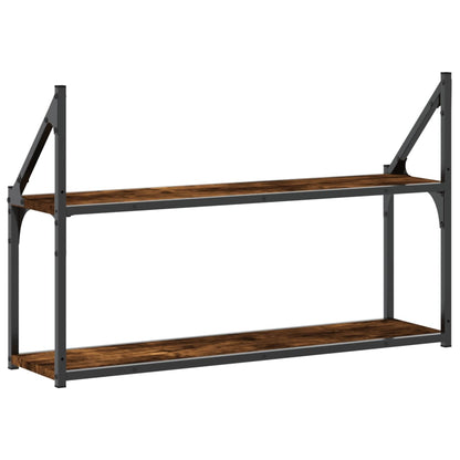 Scaffale a Parete 2 Ripiani Rovere Fumo 80x21x51 cm Multistrato | homemem39