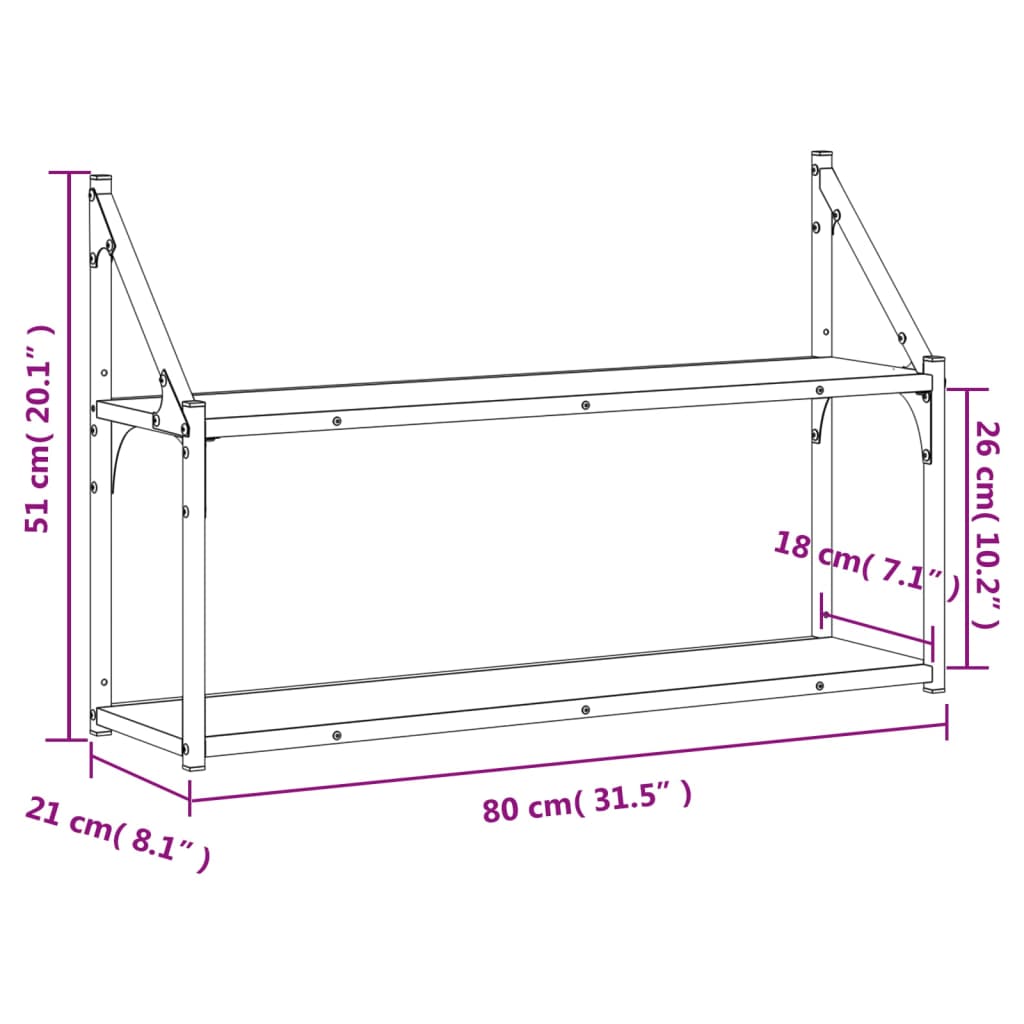 Scaffale a Parete 2 Ripiani Rovere Fumo 80x21x51 cm Multistrato | homemem39