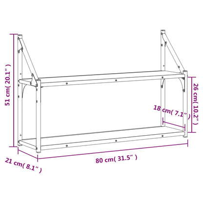 Scaffale a Parete 2 Ripiani Rovere Fumo 80x21x51 cm Multistrato | homemem39