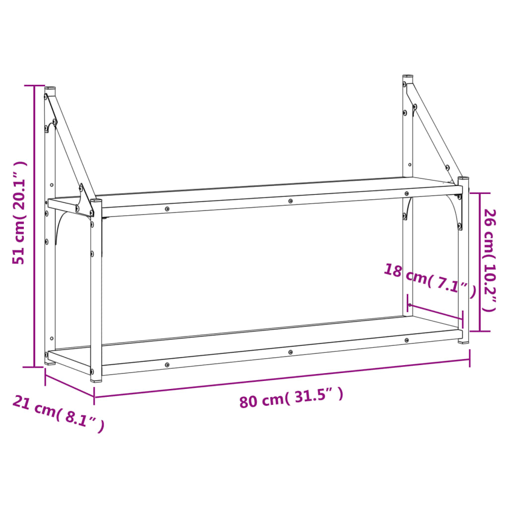 Scaffale Parete 2 Ripiani Grigio Sonoma 80x21x51 cm Multistrato