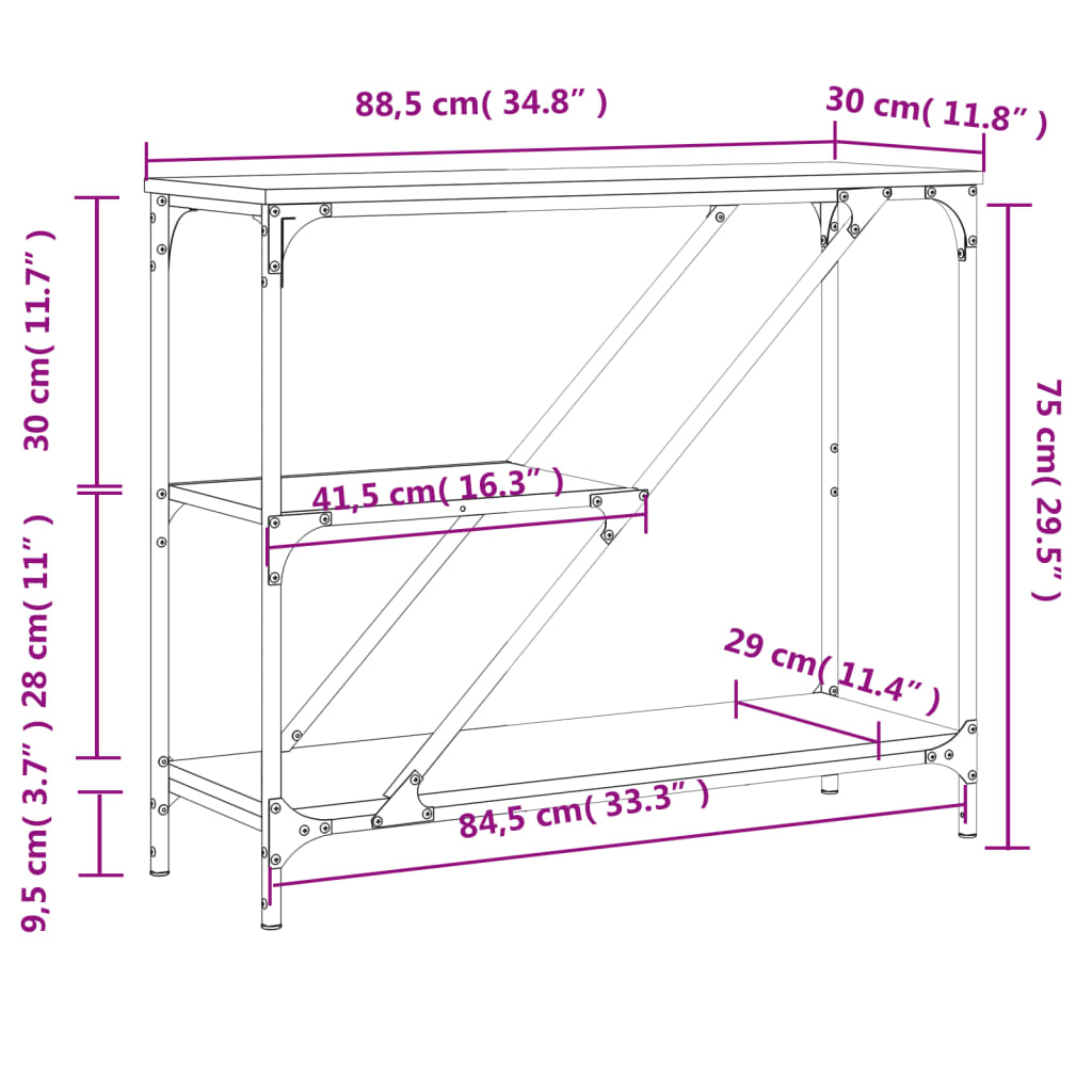 Tavolino Consolle Grigio Sonoma 88,5x30x75 cm Legno Multistrato - homemem39