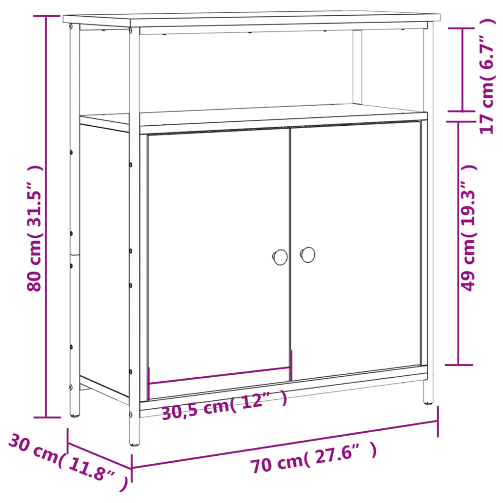 Credenza Nera 70x30x80 cm in Legno Multistrato