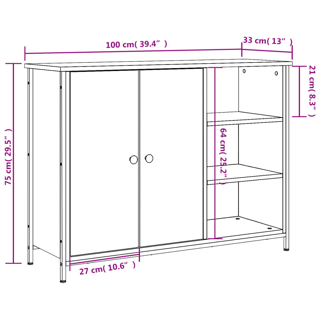 Credenza Rovere Sonoma 100x33x75 cm in Legno Multistrato