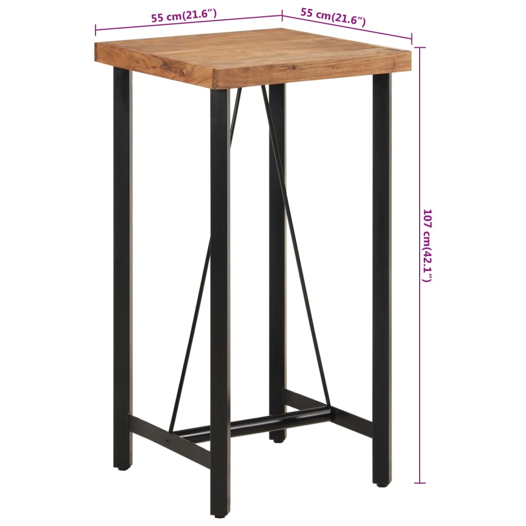 Tavolino da Bar 55x55x107cm in Legno Massello di Acacia e Ferro | homemem39