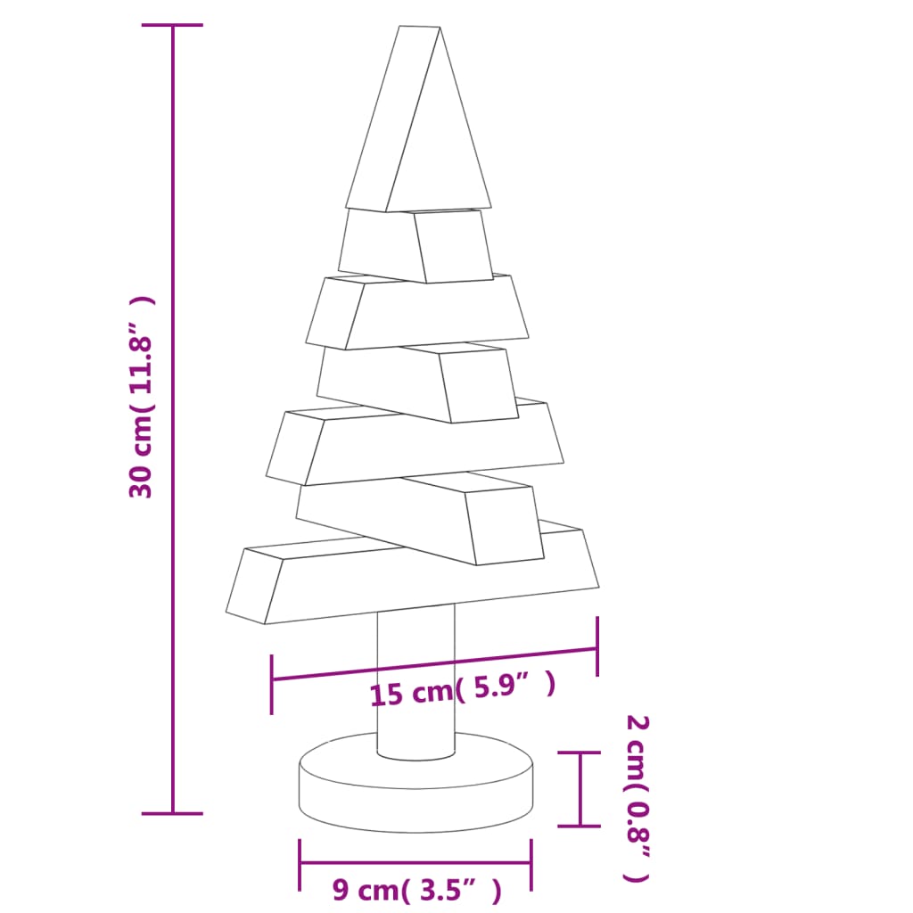 Alberi di Natale Decorativi in Legno 2pz 30cm Massello di Pino