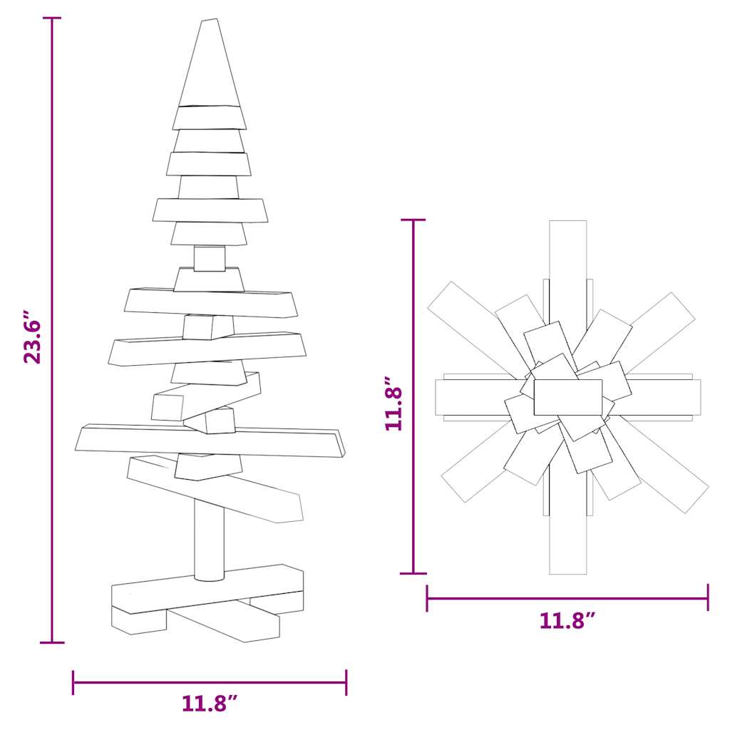 Albero di Natale Decorativo in Legno 60 cm Legno Massello Pino