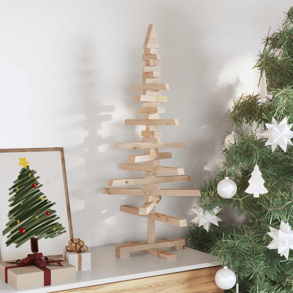 Albero di Natale Decorativo in Legno 90 cm Legno Massello Pino