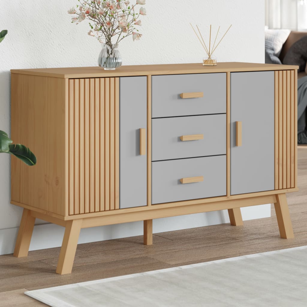 Credenza OLDEN Grigia e Marrone 114x43x73,5 cm Massello di Pino - homemem39