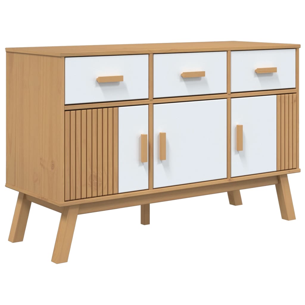 OLDEN Sideboard White and Brown 114x43x73.5 cm Solid Pine