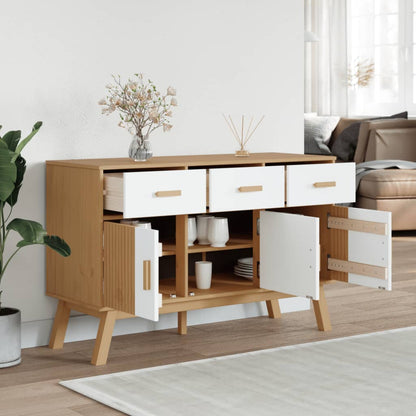 OLDEN Sideboard White and Brown 114x43x73.5 cm Solid Pine