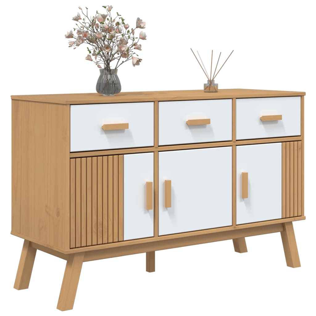 OLDEN Sideboard White and Brown 114x43x73.5 cm Solid Pine