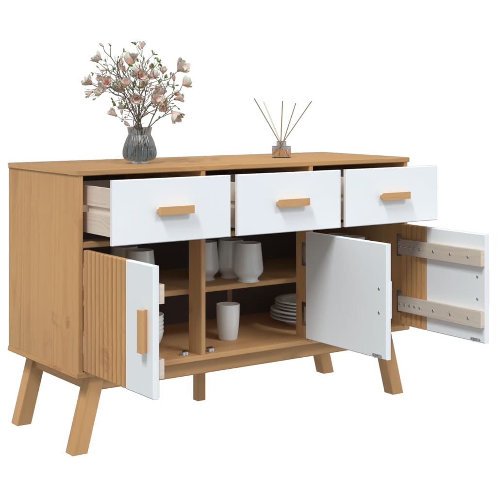 OLDEN Sideboard White and Brown 114x43x73.5 cm Solid Pine