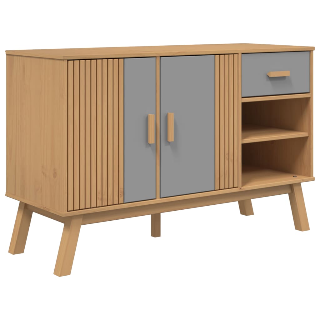 Credenza OLDEN Grigia e Marrone 114x43x73,5 cm Massello di Pino