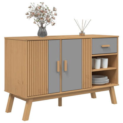 Credenza OLDEN Grigia e Marrone 114x43x73,5 cm Massello di Pino