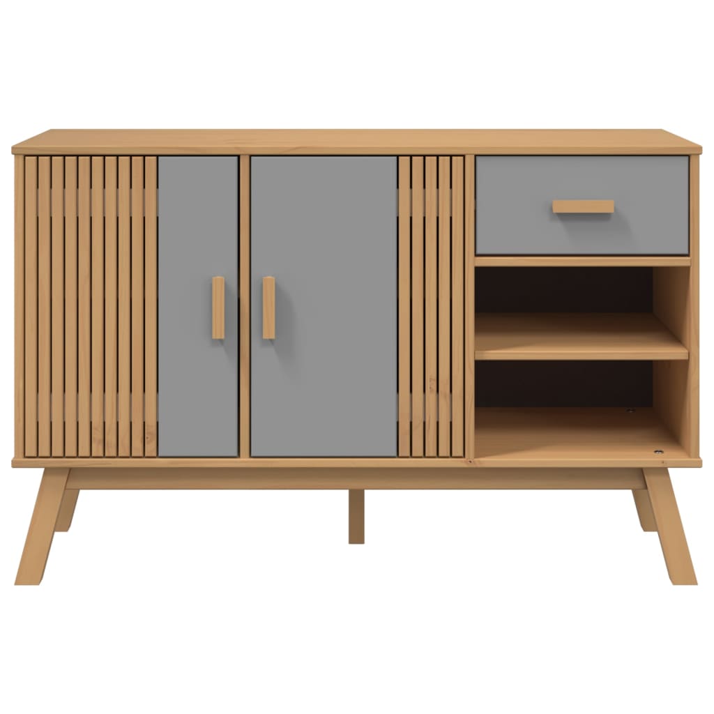 Credenza OLDEN Grigia e Marrone 114x43x73,5 cm Massello di Pino