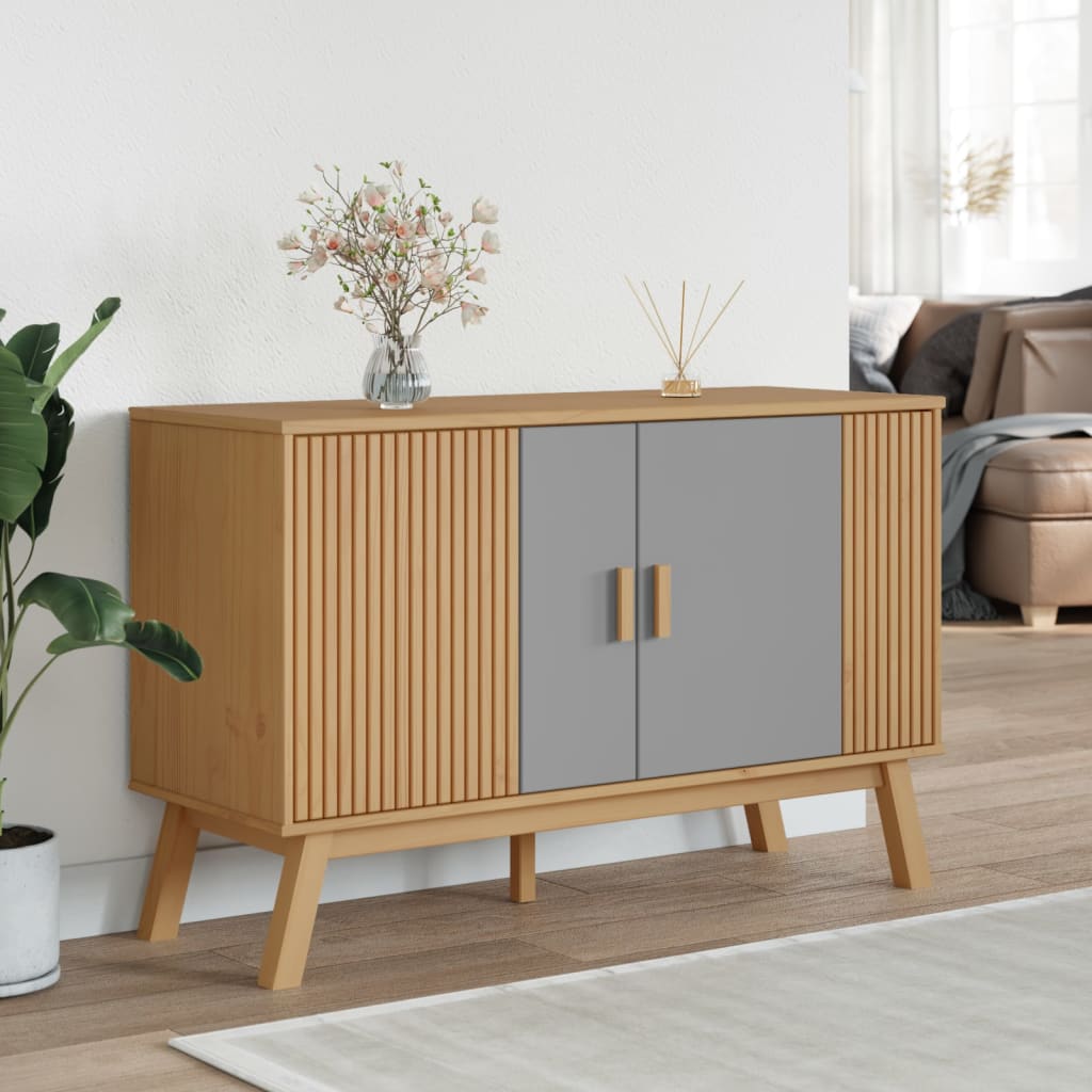 Credenza OLDEN Grigia e Marrone 114x43x73,5 cm Massello di Pino - homemem39