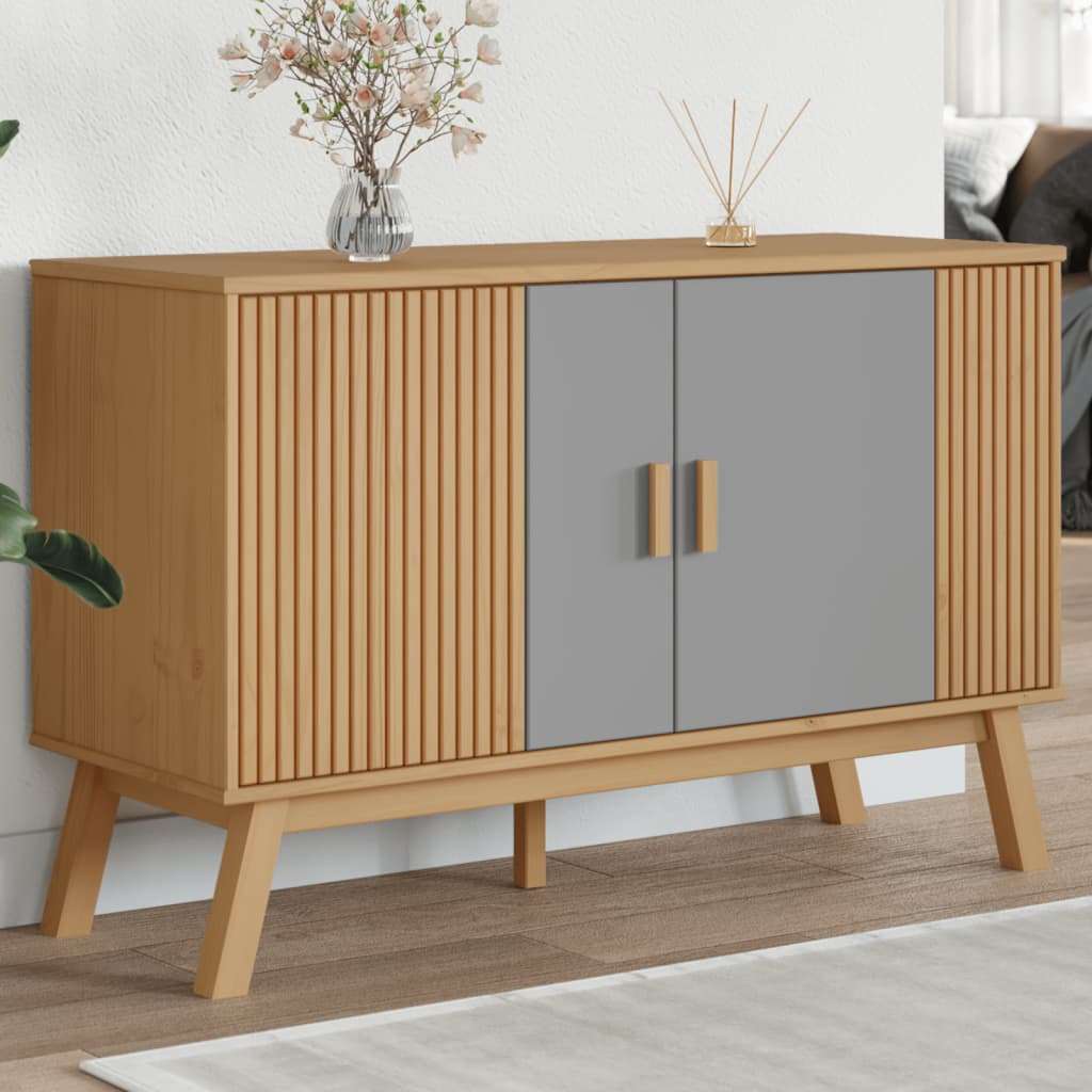 Credenza OLDEN Grigia e Marrone 114x43x73,5 cm Massello di Pino - homemem39