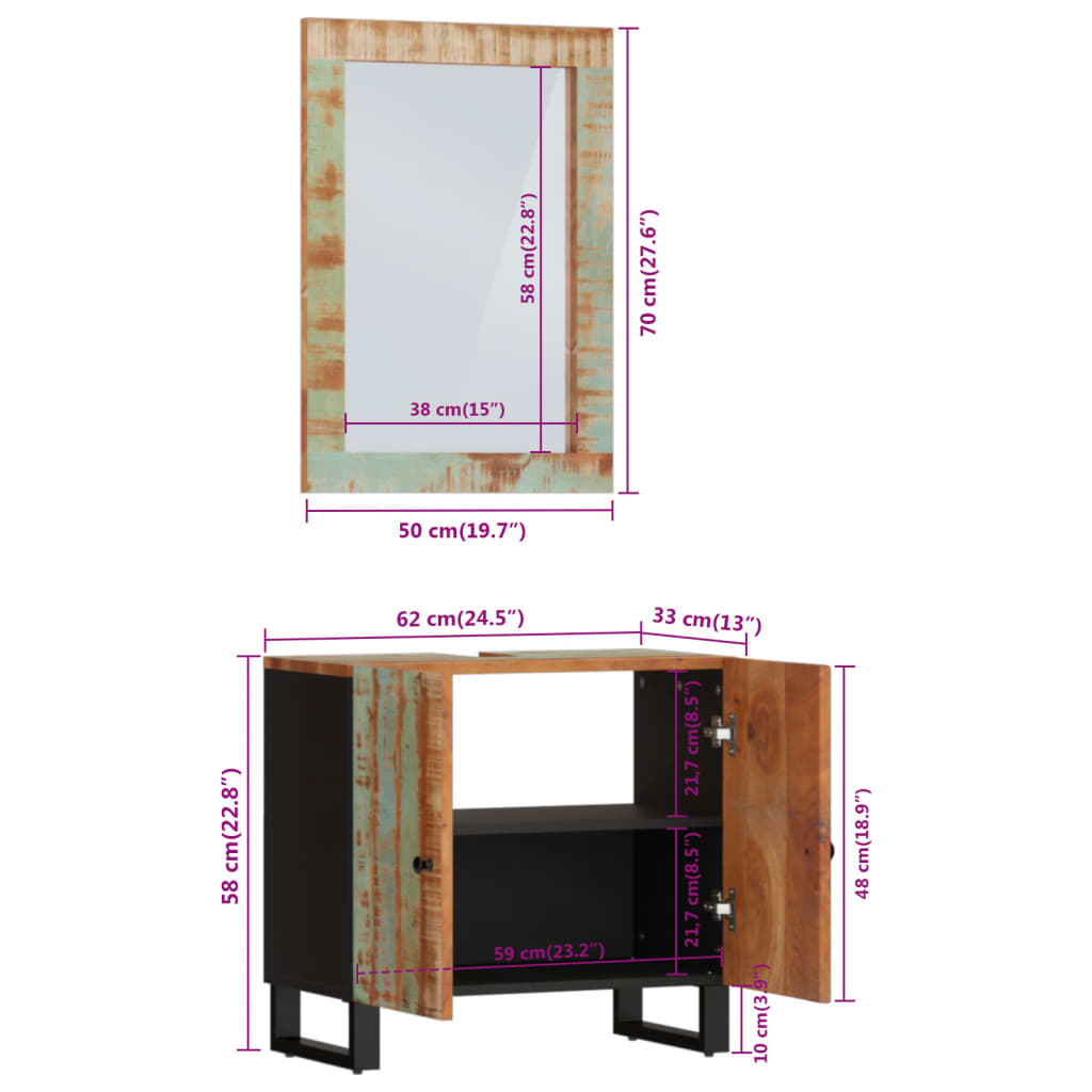 Set Mobili da Bagno 2 pz in Legno Massello di Recupero | homemem39