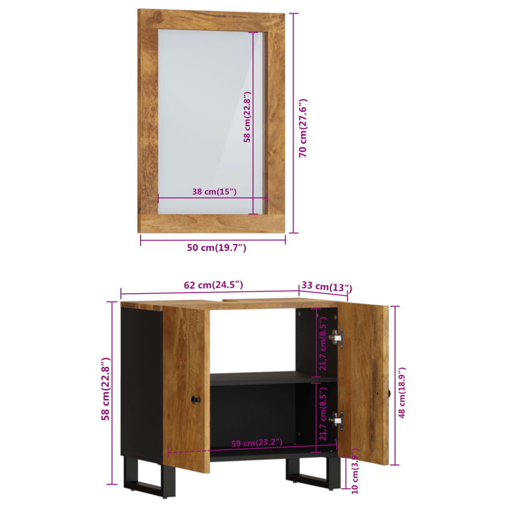 Set Mobili da Bagno 2pz in Legno Massello di Mango | homemem39