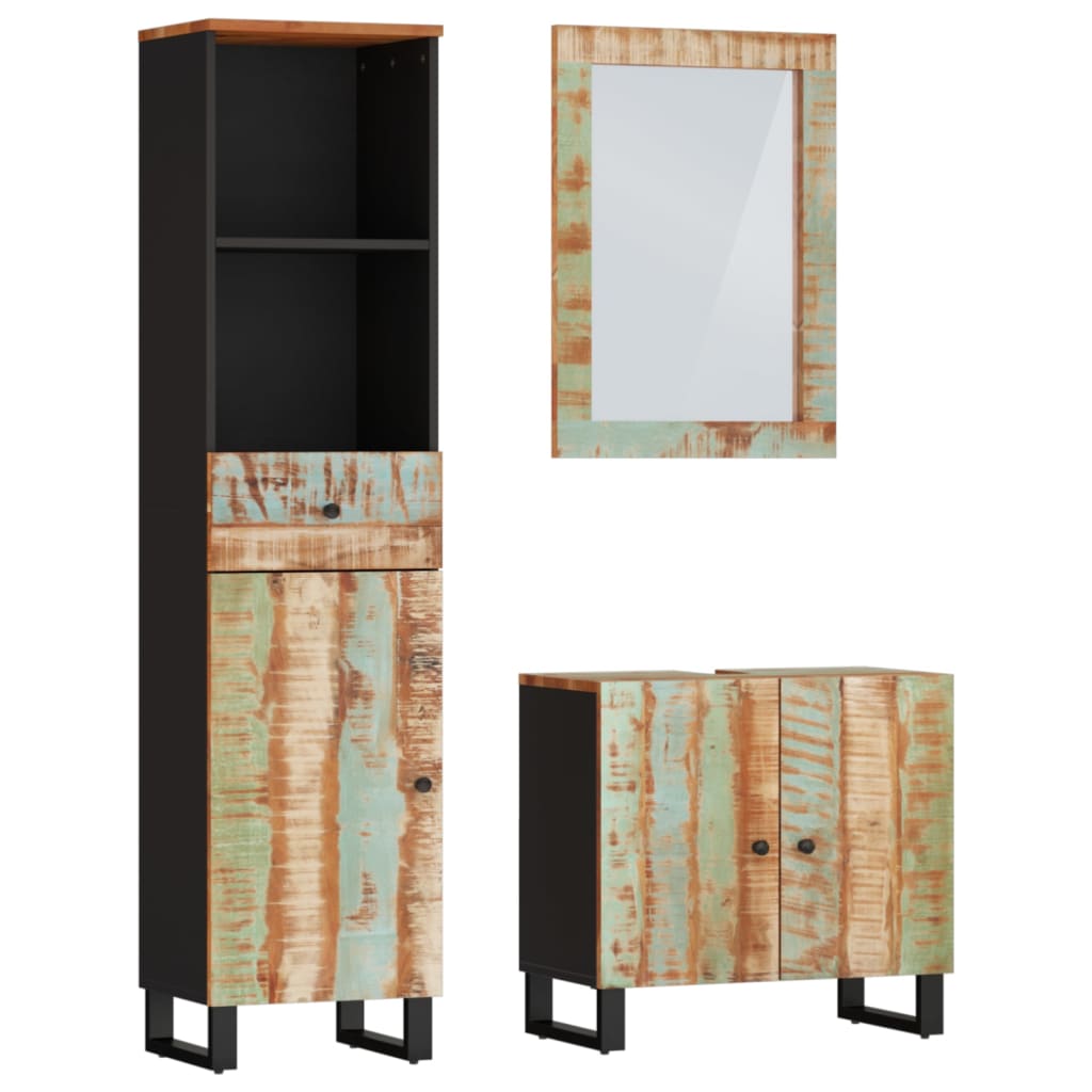 Set Mobili da Bagno 3 pz in Legno Massello di Recupero | homemem39