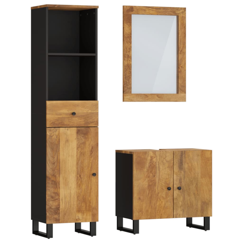 Set Mobili da Bagno 3pz in Legno Massello di Mango | homemem39