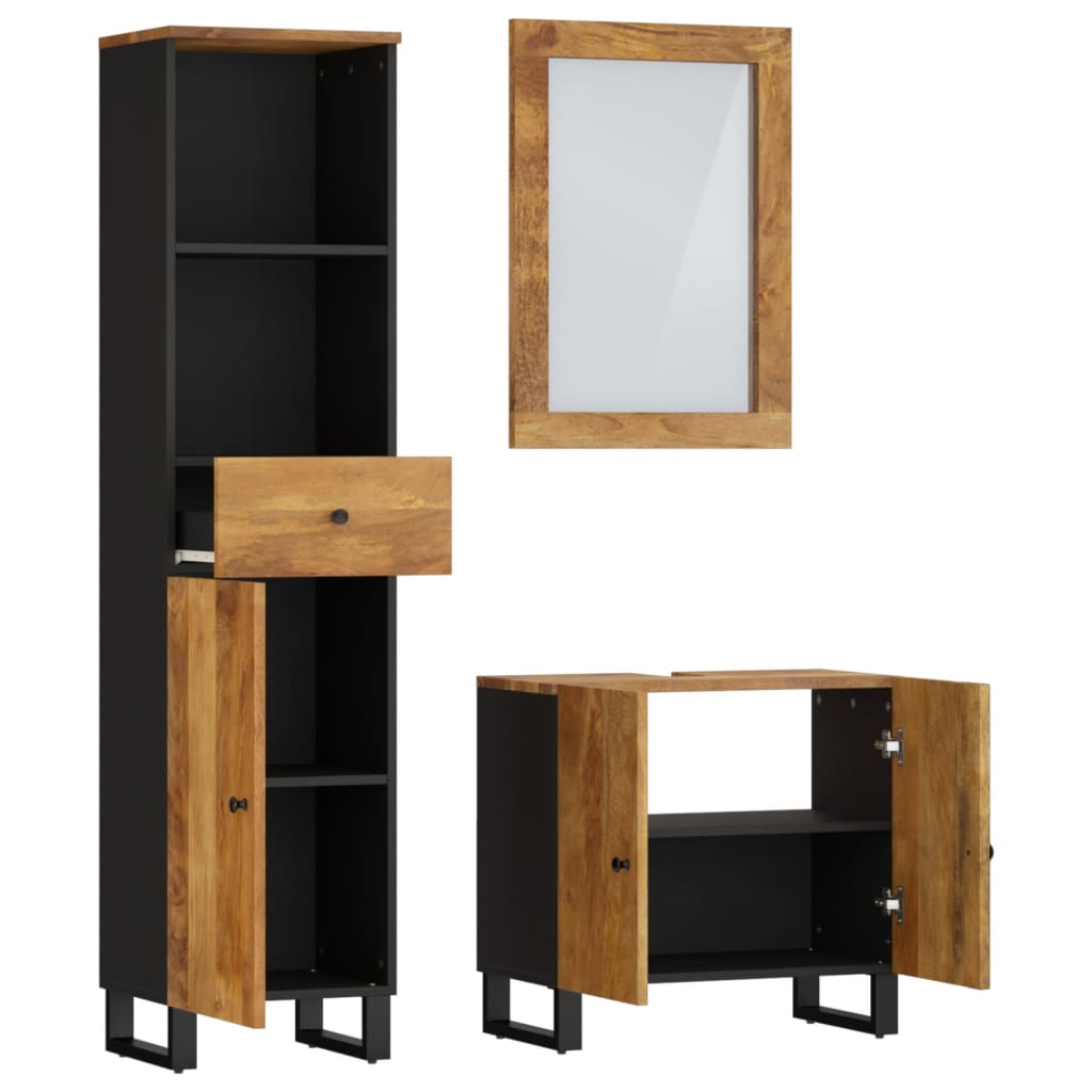 Set Mobili da Bagno 3pz in Legno Massello di Mango | homemem39